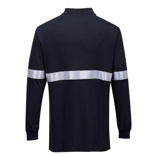 FR03 - Polo ML Modaflame bande rétro, Marine, vue de dos 