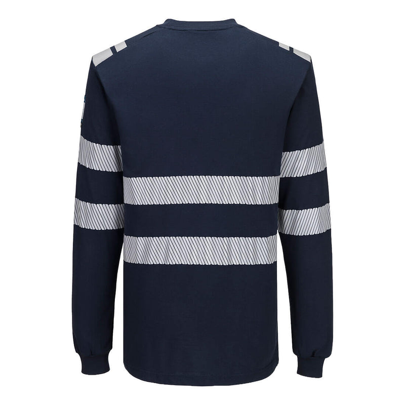 Chargez l'image dans la visionneuse de la galerie, FR732 - Tee shirt ML Modaflame PW3 HV, Marine, vue de dos # Couleur_Marine
