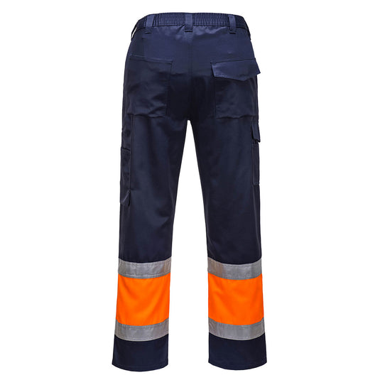 L049 - Pantalon combat Hi-Vis Bicolore, Orange/Marine, vue de dos