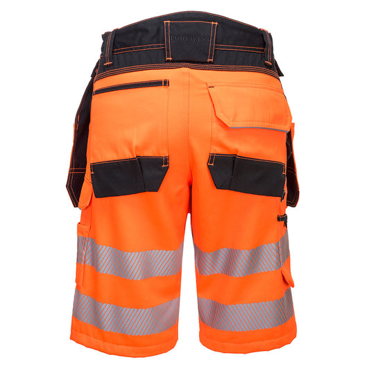 PW343 - Bermuda PW3 Hi-Vis, Orange/Noir, vue de dos 