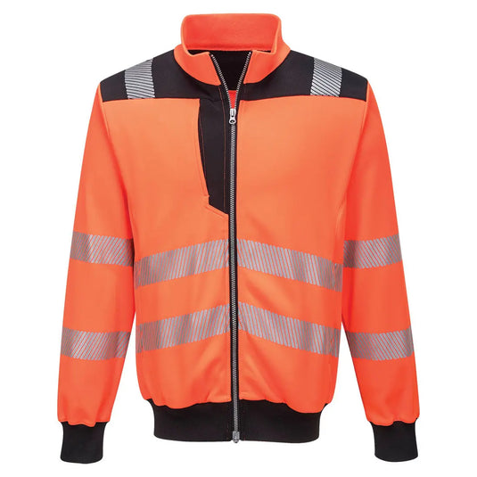 Sweatshirt Hi-Vis PW370 - détails bandes réfléchissantes et zip 1/4