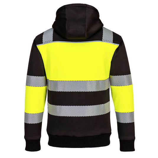 PW377 - Sweat à capuche d'hiver zippé PW3 Class 1, Jaune/Noir, vue de dos