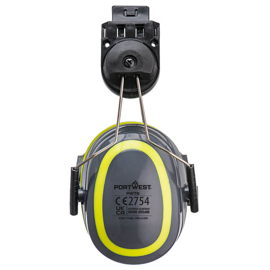 PW76 - Coquilles anti-bruit HV Extreme clipsable, Gris/Jaune, vue de dos 