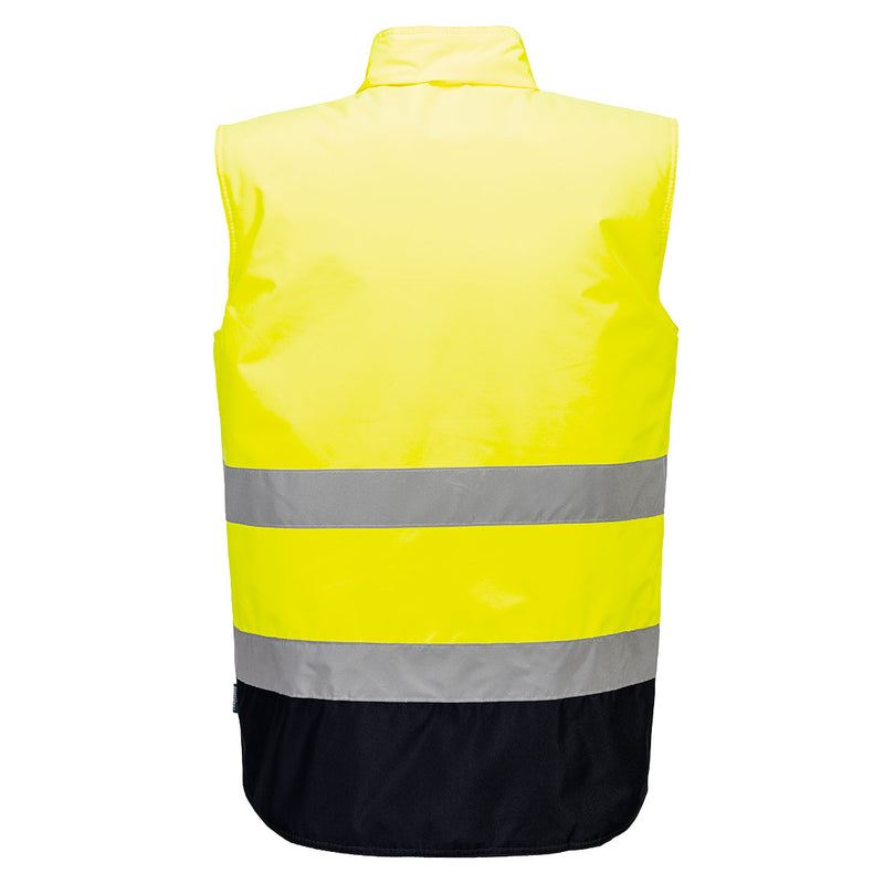 Chargez l'image dans la visionneuse de la galerie, S267 - Gilet bodywarmer haute-visibilité bicolore, Jaune/Marine, vue de dos # Couleur_Jaune/Marine
