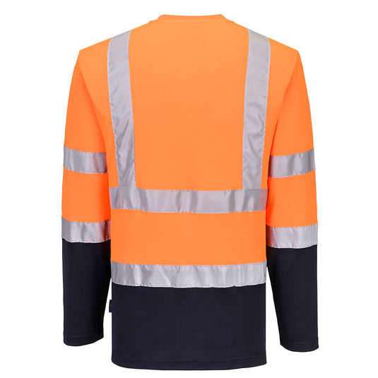 S280 - T-Shirt Coton Comfort bicolore manches longues, Orange/Marine, vue de dos