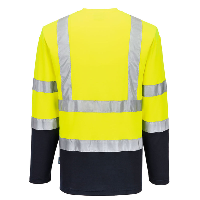 Chargez l'image dans la visionneuse de la galerie, S280 - T-Shirt Coton Comfort bicolore manches longues, Jaune/Marine, vue de dos # Couleur_Jaune/Marine
