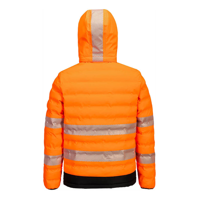 Chargez l'image dans la visionneuse de la galerie, S548 - Doudoune chauffante HV avec capuche, Orange/Noir, vue de dos # Couleur_Orange/Noir
