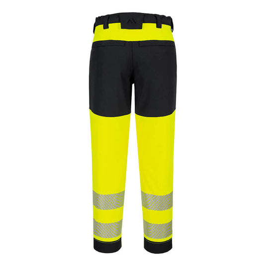 T141-Pantalon stretch HV pour femme PW3, Jaune/Noir, vue de dos