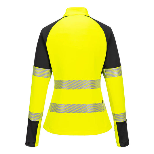 T173-Sweatshirt zippé HV pour femme PW3, Jaune/Noir, vue de dos