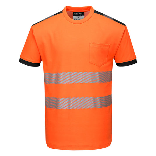 T181 - T-Shirt HV PW3, Orange/Noir