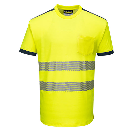 T181 - T-Shirt HV PW3, Jaune/Marine