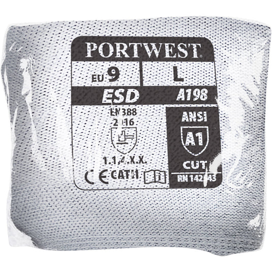 VA198-Gant Vending Fingertip antistatique enduit PU, Gris, vue de dos 