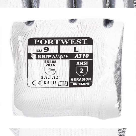 VA310 - Gant Vending Flexo Grip Nitrile, Blanc/Gris, vue de dos 